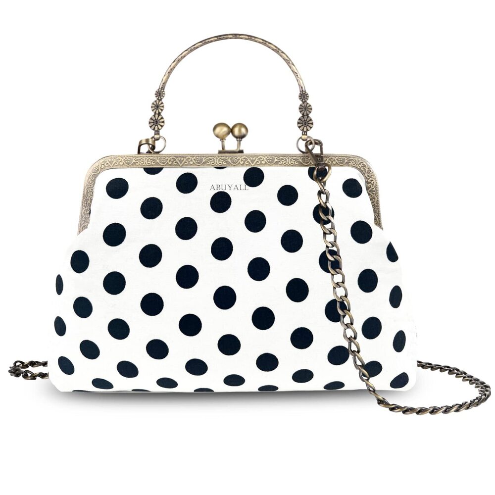 6639 Floral Top Handle Handbag Chain Strap Kiss Lock Canvas Frame Shoulder